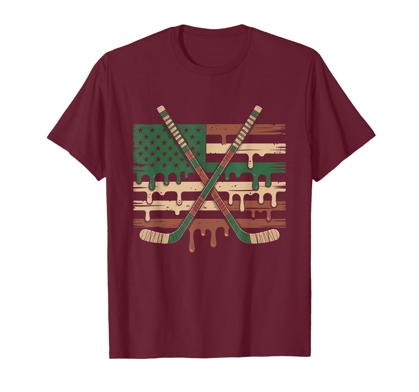 Hockey Ice Cream Drip Camo USA Flag T-Shirt