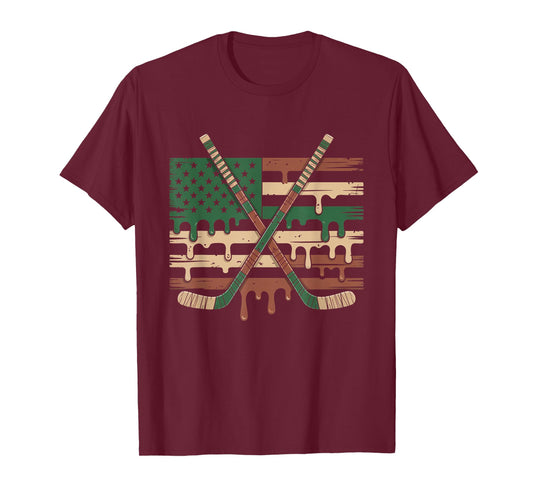 Hockey Ice Cream Drip Camo USA Flag T-Shirt