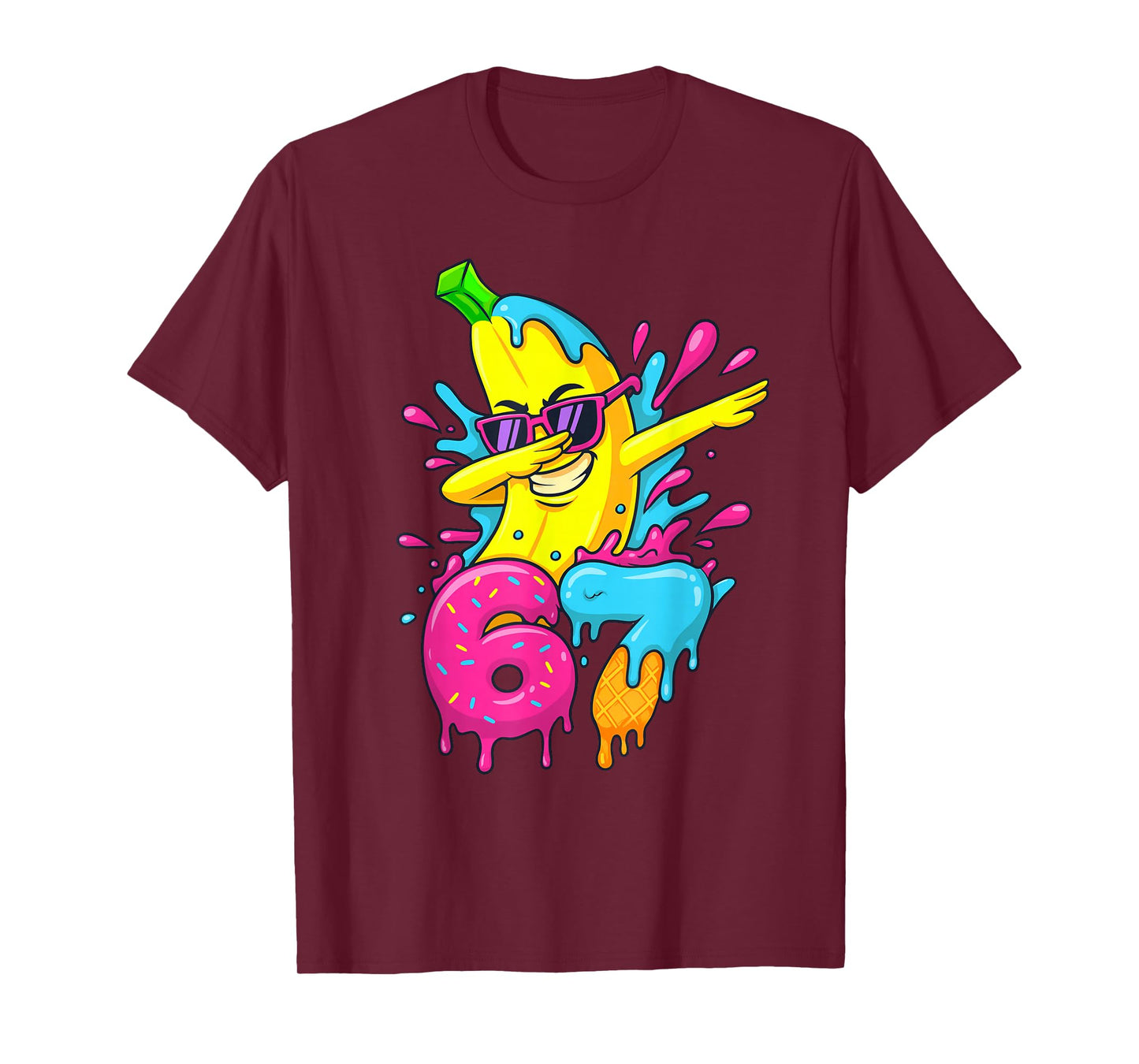 67 Dabbing Banana Baseball Funny 6 7 Dripping Ice Cream Meme T-Shirt