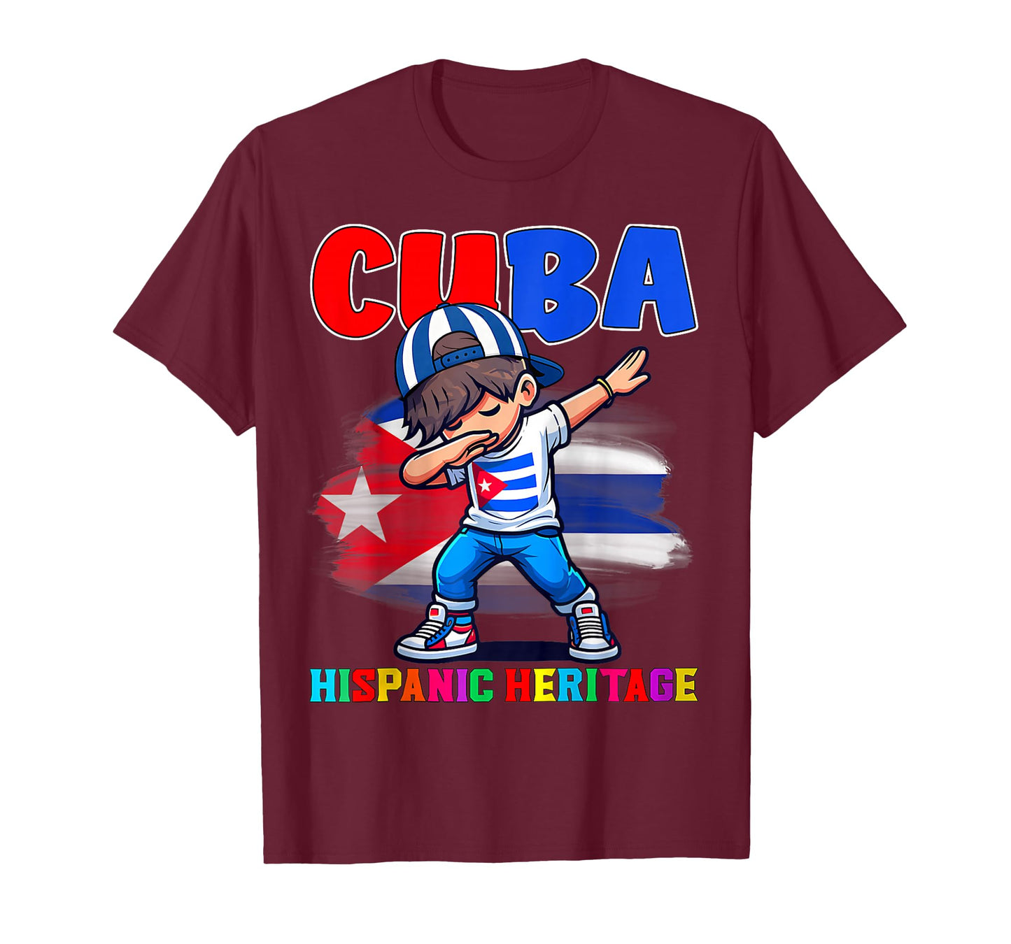 Hispanic Heritage Month Cuban Flag Cuba Dabbing Boy Kid T-Shirt