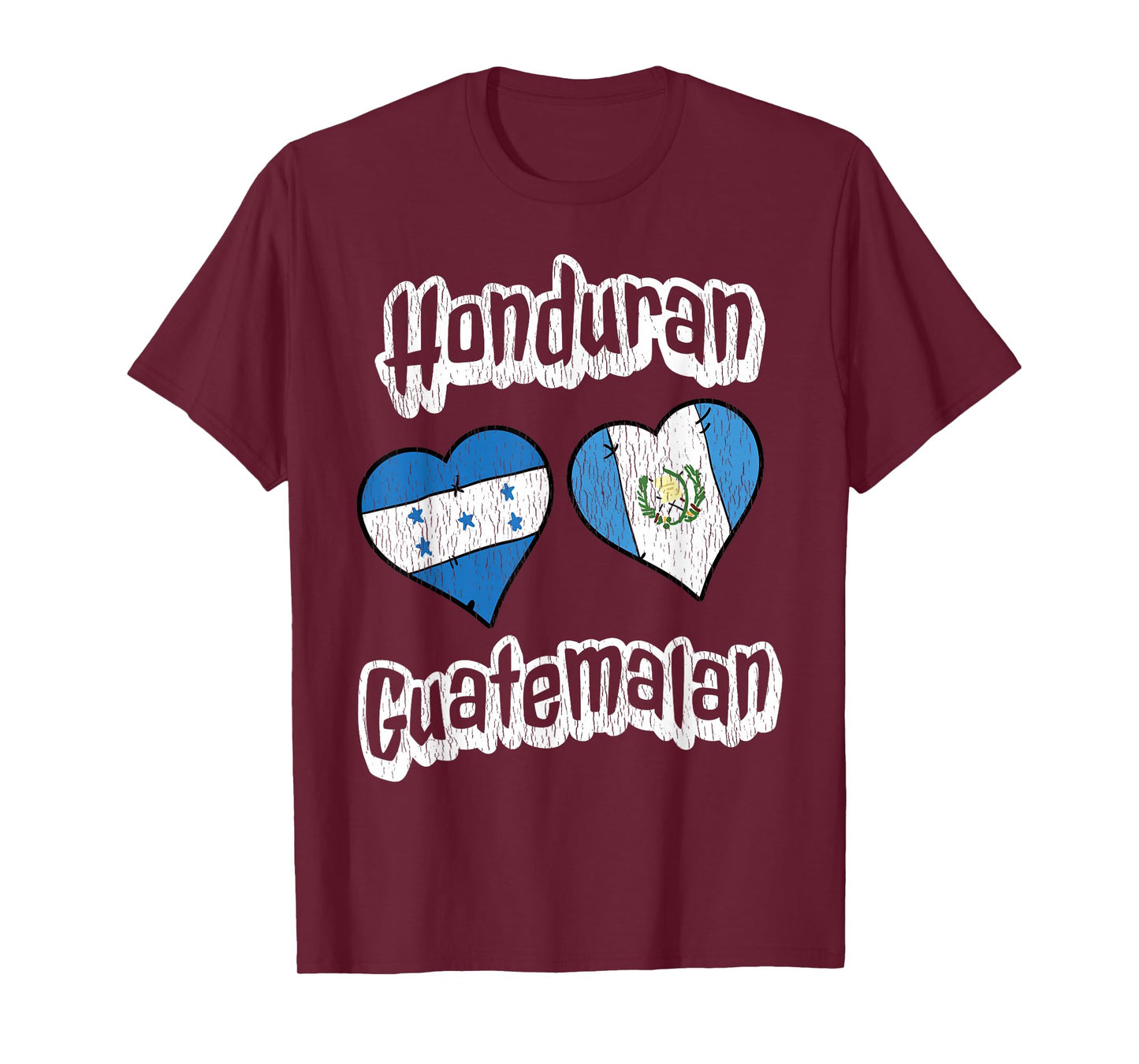 Honduran Guatemalan Flag Heart Combo Distressed T-Shirt