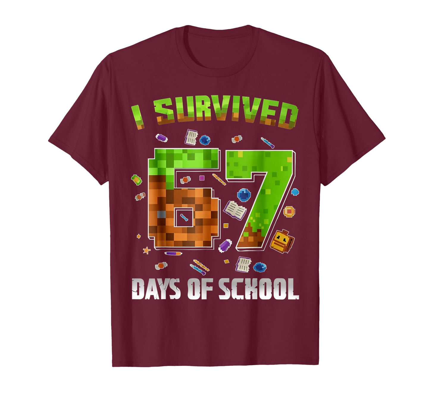 I Survived 67 Days of School Funny Pixel Gamer for Boy Kid T-Shirt