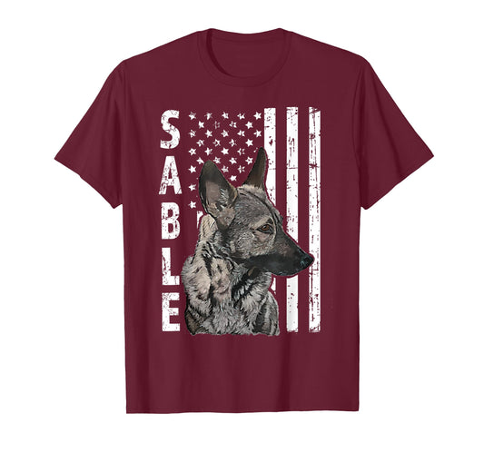 Sable German Shepherd Dog American Flag Patriotic T-Shirt