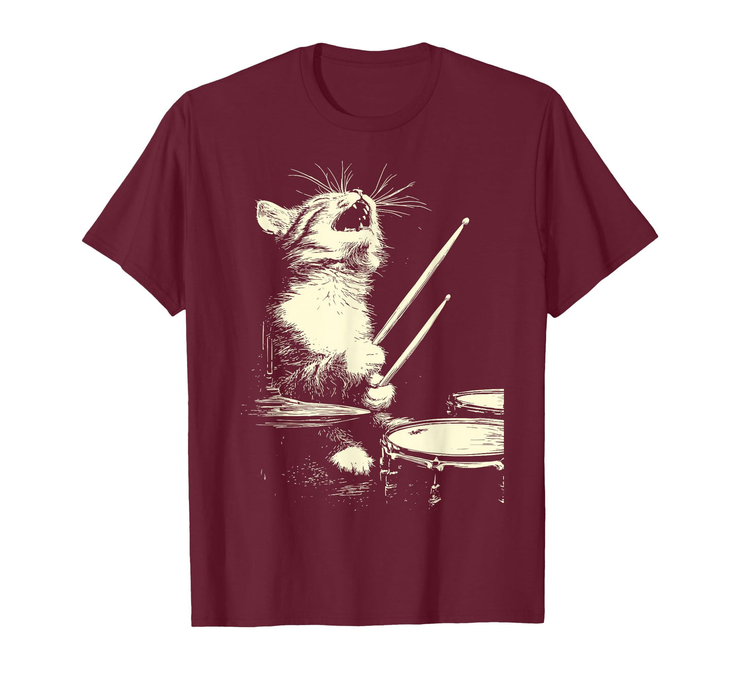 Cute Tabby Cat Playing Drums Funny Music Feline Drummer T-Shirt