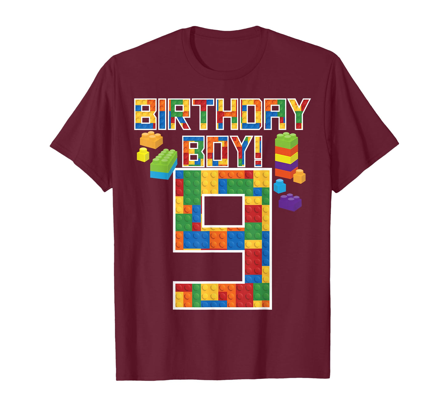 Cute 9th Birthday Gift 9 Years Old Block Building Boys Kids T-Shirt