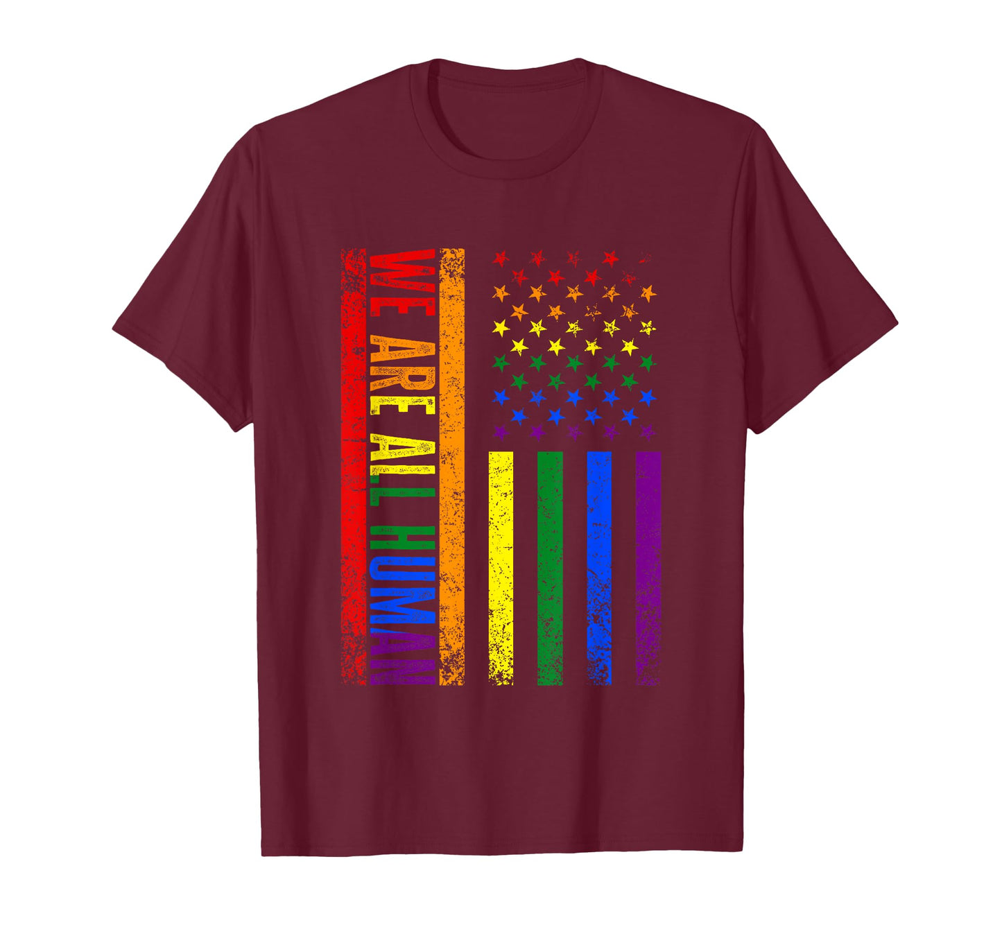 USA Flag We Are All Human LGBT Gay Pride Flag Support LGBTQ T-Shirt
