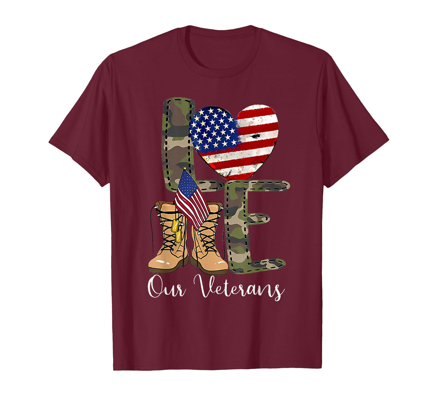 Love Our Veterans Day Proud Military American Flag T-Shirt