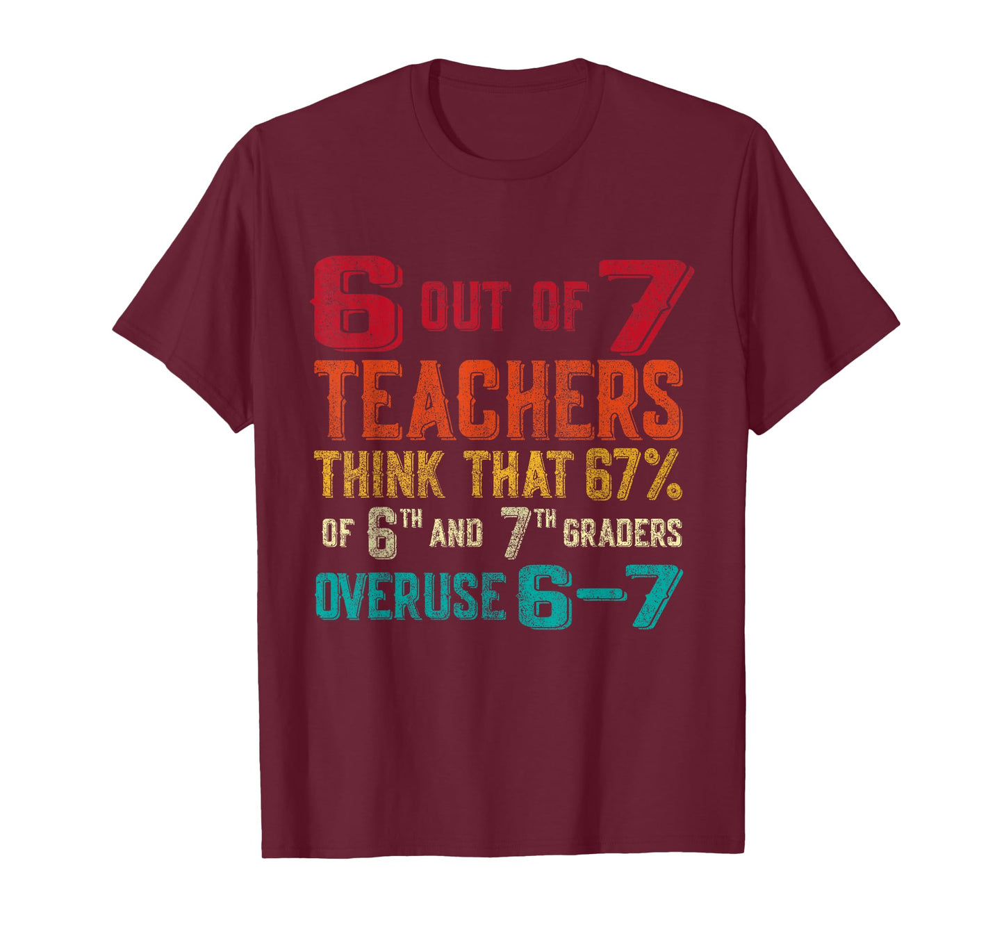 Funny 67 Teacher Middle School Teacher 6 7 Funny Overuse 67 T-Shirt
