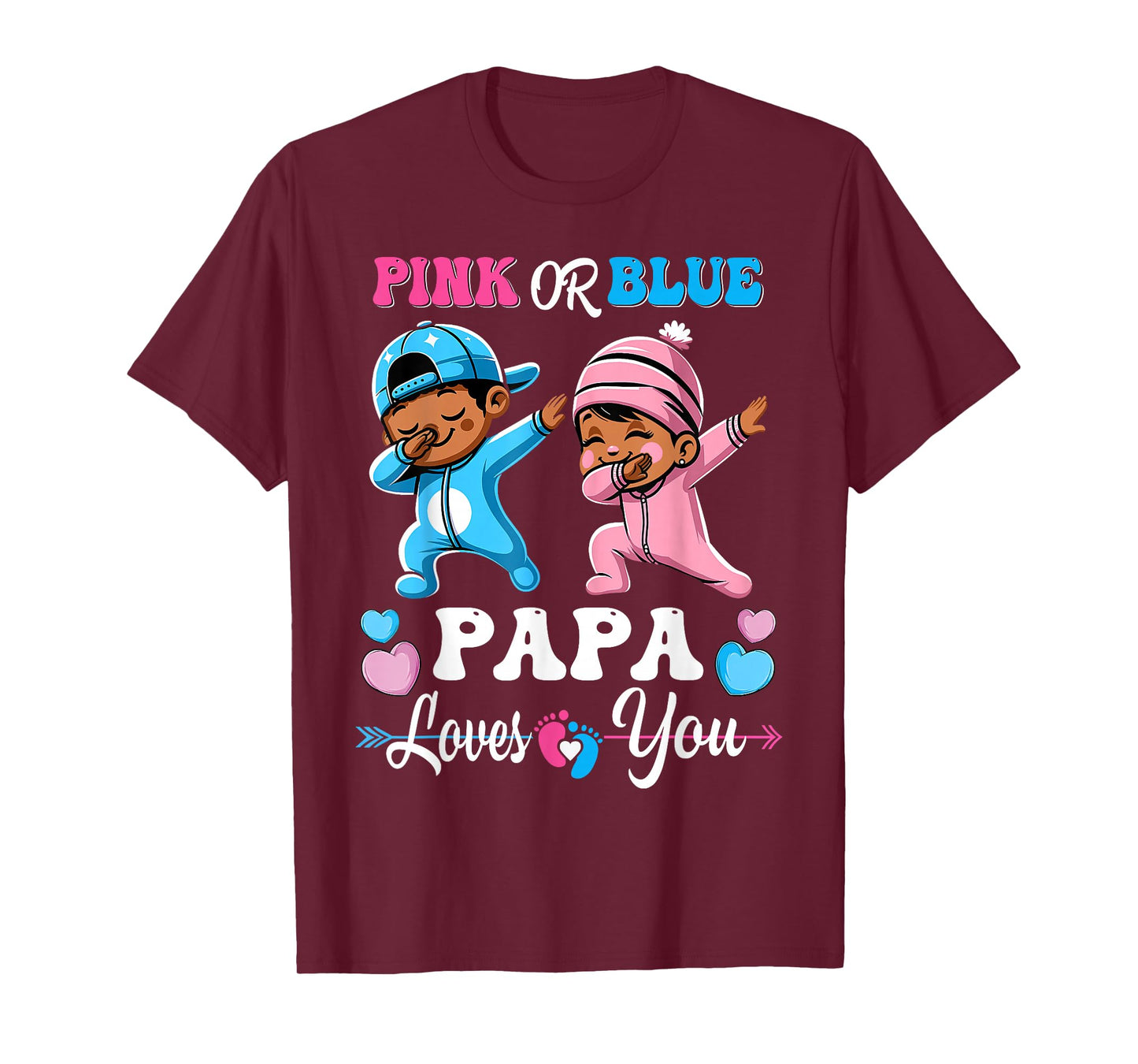 Pink Or Blue Papa Loves You Black Baby Gender Reveal Party T-Shirt