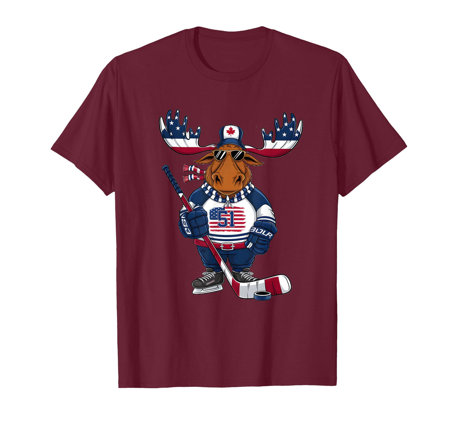 Funny Moose Canada 51 State of USA American Flag T-Shirt
