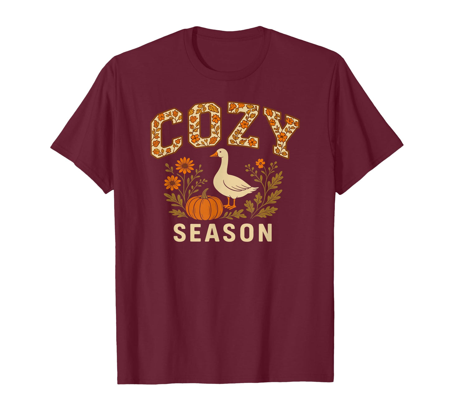 Cozy Season Goose Pumpkin Flowers Fall Vibes T-Shirt