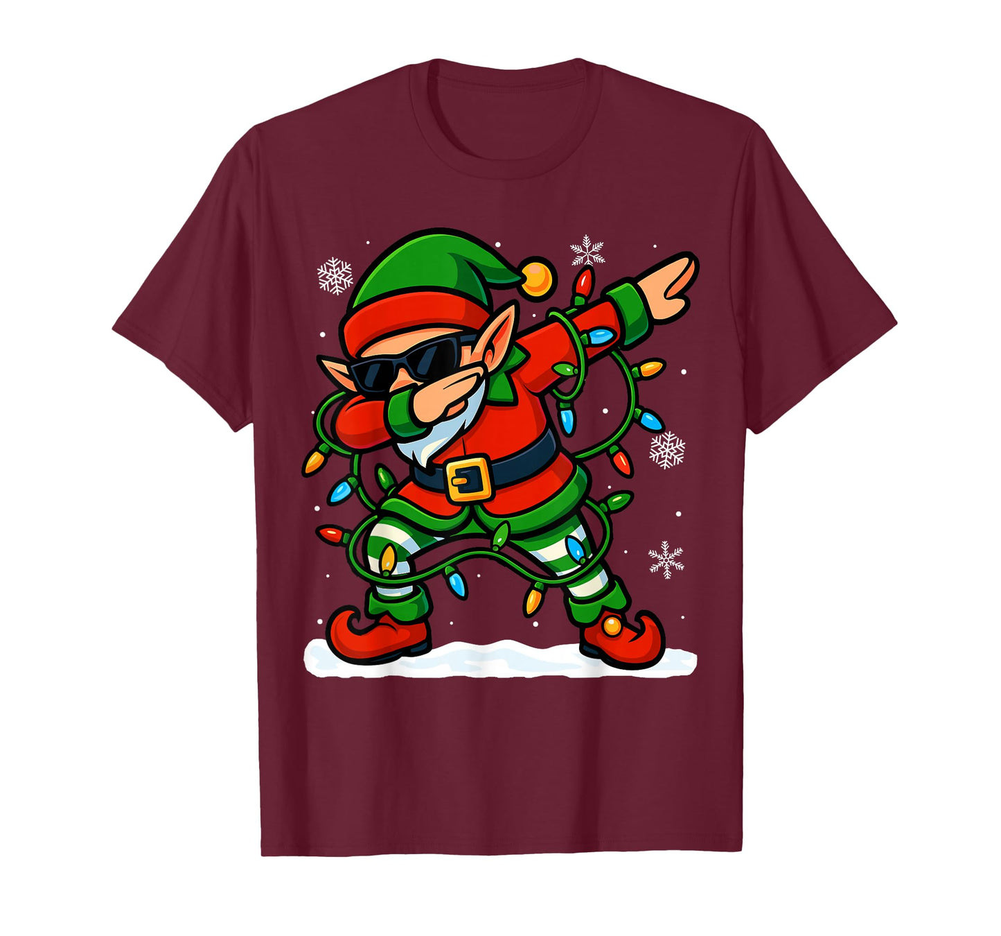 Dabbing Elf Christmas Girls Xmas Lights Funny Boys Christmas T-Shirt