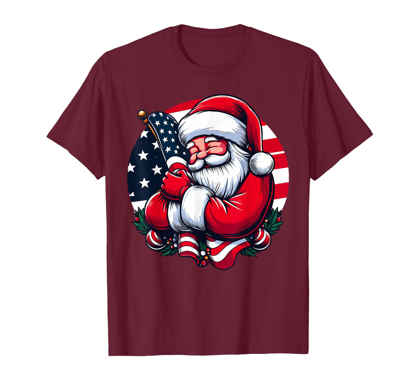 Patriotic Santa Claus Men Women USA Flag Christmas in July T-Shirt