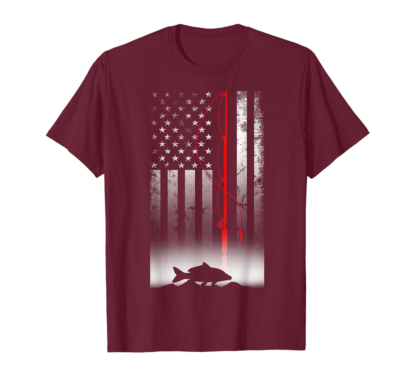 Fishing Pole American Flag gift for Patriotic Fisherman T-Shirt