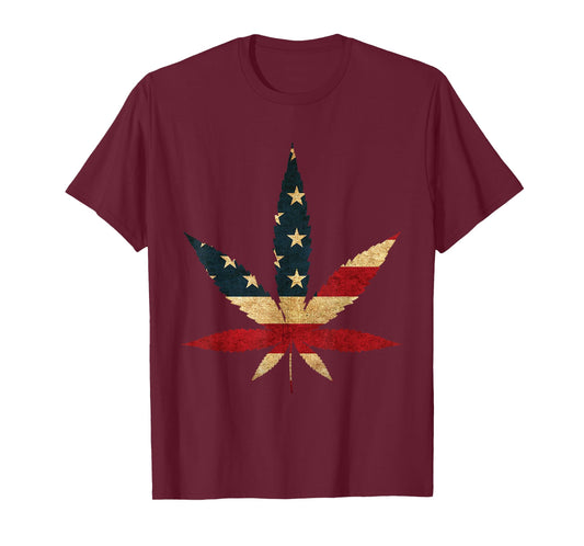 Marijuana Leaf USA Flag graphic - Funny US Weed Legalization T-Shirt