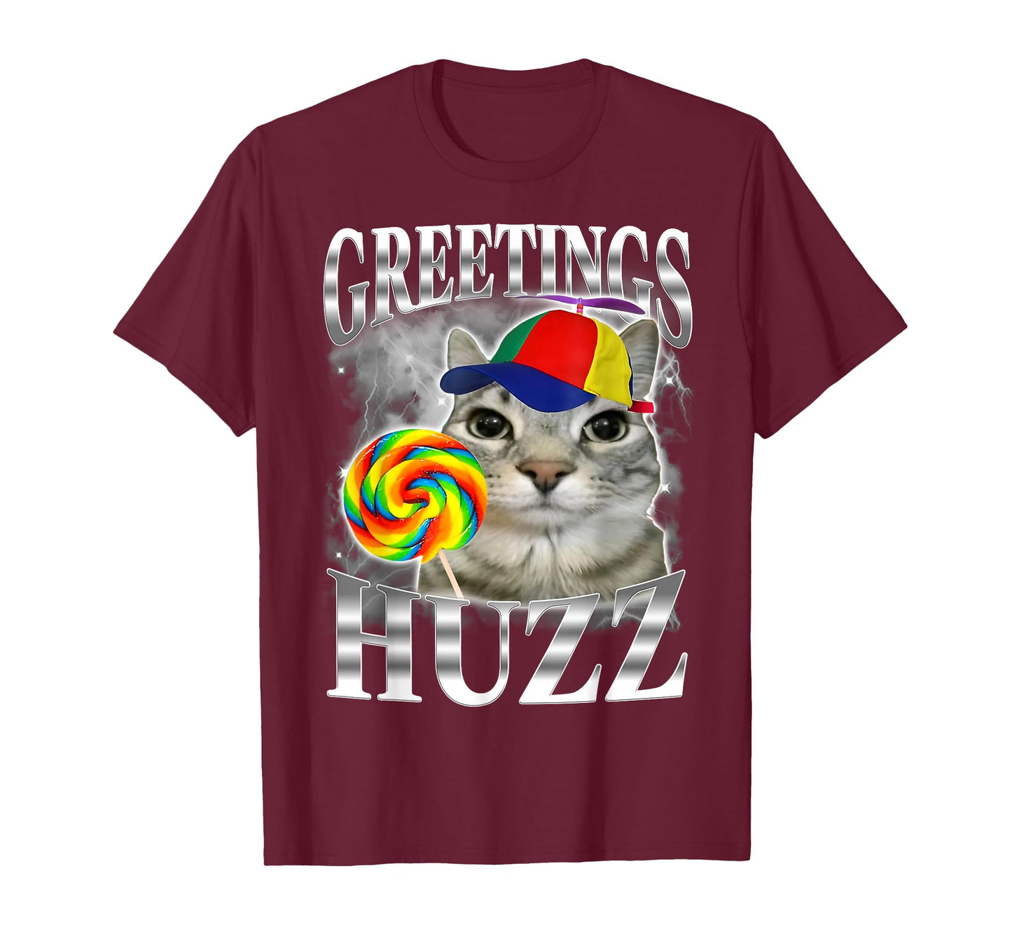 Lollipop Cat Meme Greetings Huzz Funny Silly Cat Humor Men Women T-Shirt