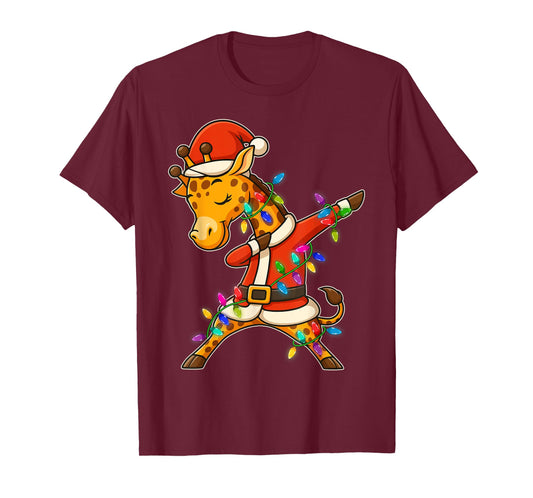 Christmas Giraffe Dabbing Lights Santa Xmas for Men Women T-Shirt