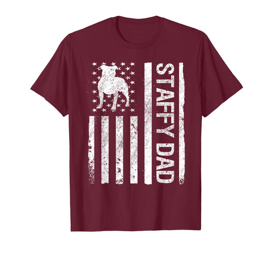 Staffy Dad USA Flag Pet Staffordshire Bull Terrier Dog Dad T-Shirt
