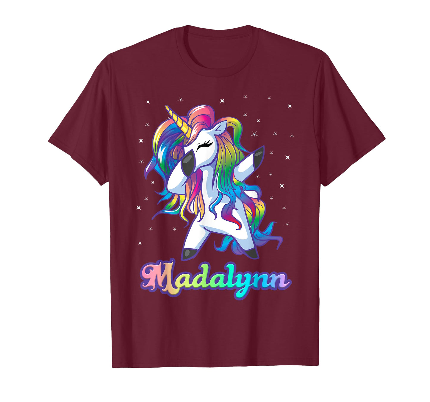 MADALYNN Name Personalized Custom Rainbow Unicorn Dabbing T-Shirt