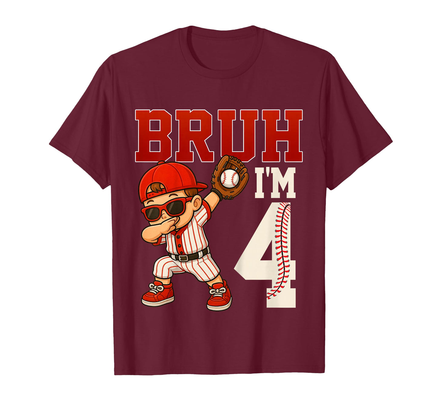 Kids Bruh I'm 4 Baseball 4th Bday Party 4 Years Old T-Shirt