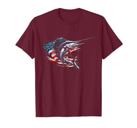 Sailfish American Flag Patriotic Fishing Graphic Design T-Shirt