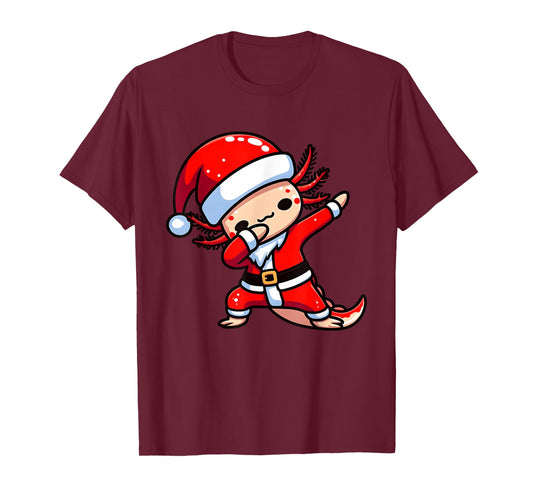Dabbing Axolotl Santa Claus Hat Kids Boys Christmas Pajama T-Shirt