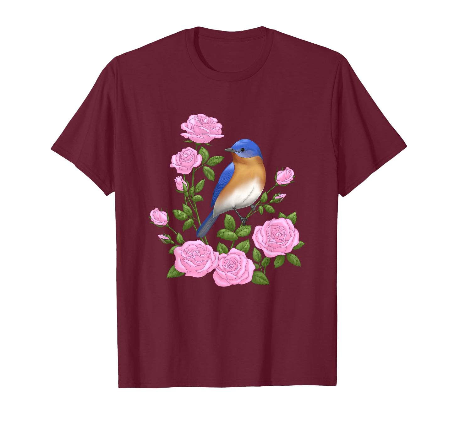 Eastern Bluebird and Pretty Pink Roses T-Shirt