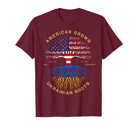 American Grown with Ukrainian Roots Tree Vintage USA Flag T-Shirt