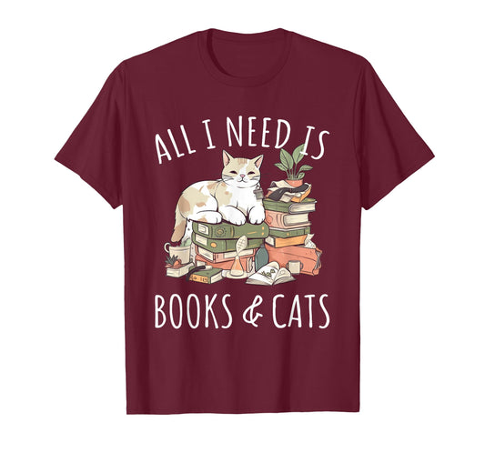 All I need is Books & Cats Women Reading Cat Lover T-Shirt