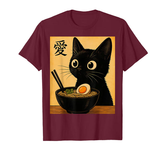 Anime Cat Ramen Japanese Funny Graphic Tees Kawaii Cat Lover T-Shirt