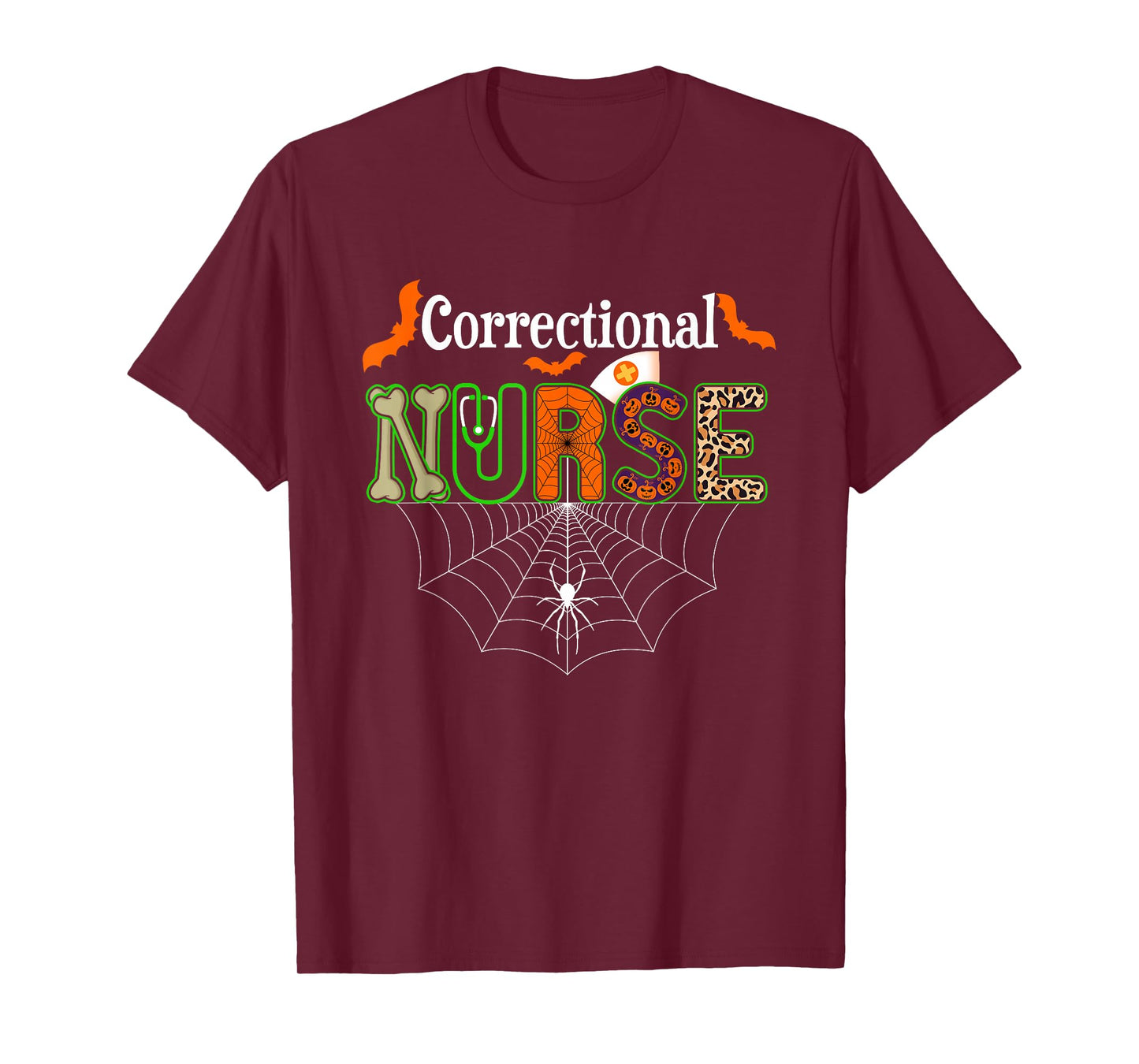 Correctional Nurse Halloween Pumpkin Leopard Stethoscope T-Shirt