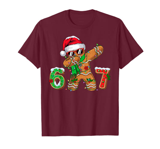 Funny Gingerbread Dabbing Six Seven 67 Meme Christmas Boys T-Shirt