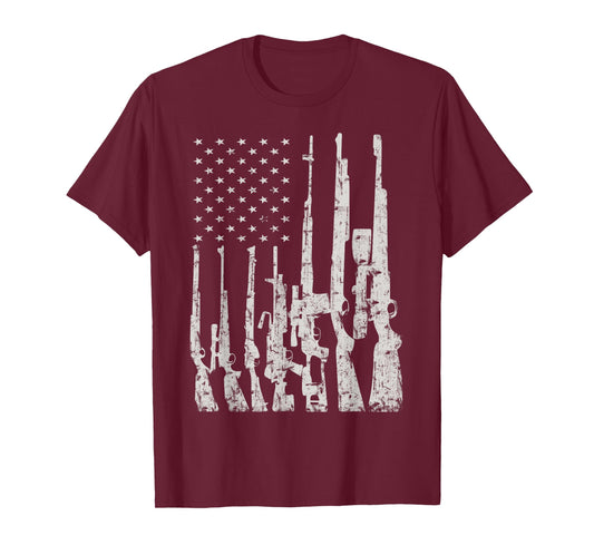 Big American Flag With Machine Guns T-Shirt Gun Flag Shirt T-Shirt