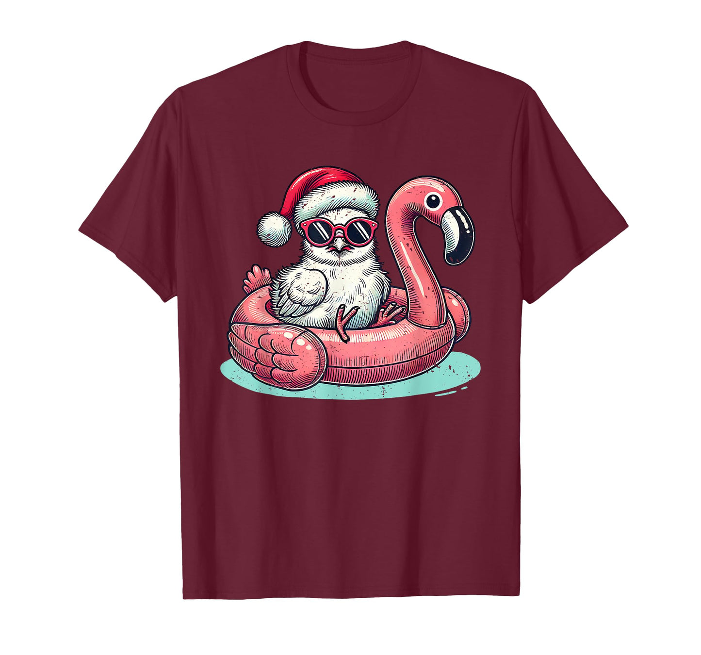 Christmas in July Silkie Chicken Mom Santa Flamingo Floatie T-Shirt