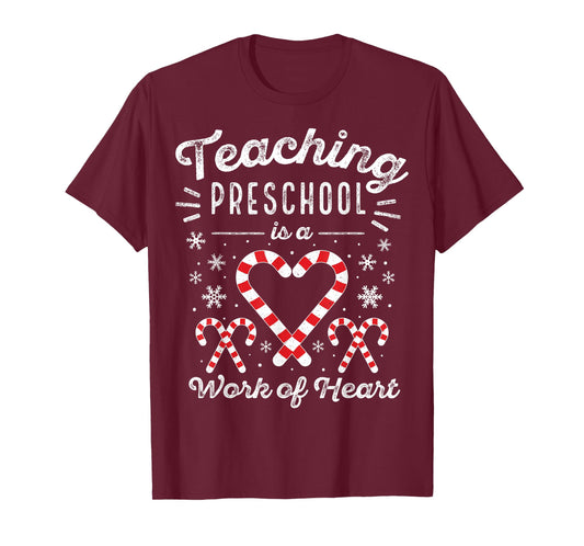 Christmas Candy Cane Work of Heart Pre-K & Preschool Teacher T-Shirt for Men Women Kids