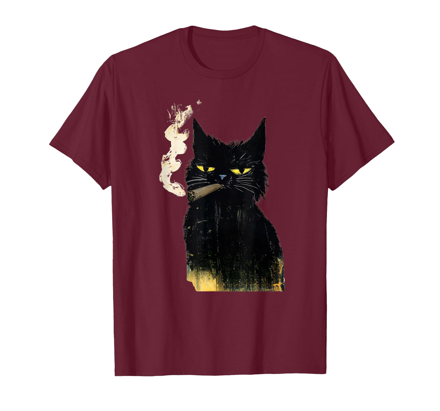 Funny Adult Vintage Black Cat Smoking Blunt Weed Art Paint T-Shirt