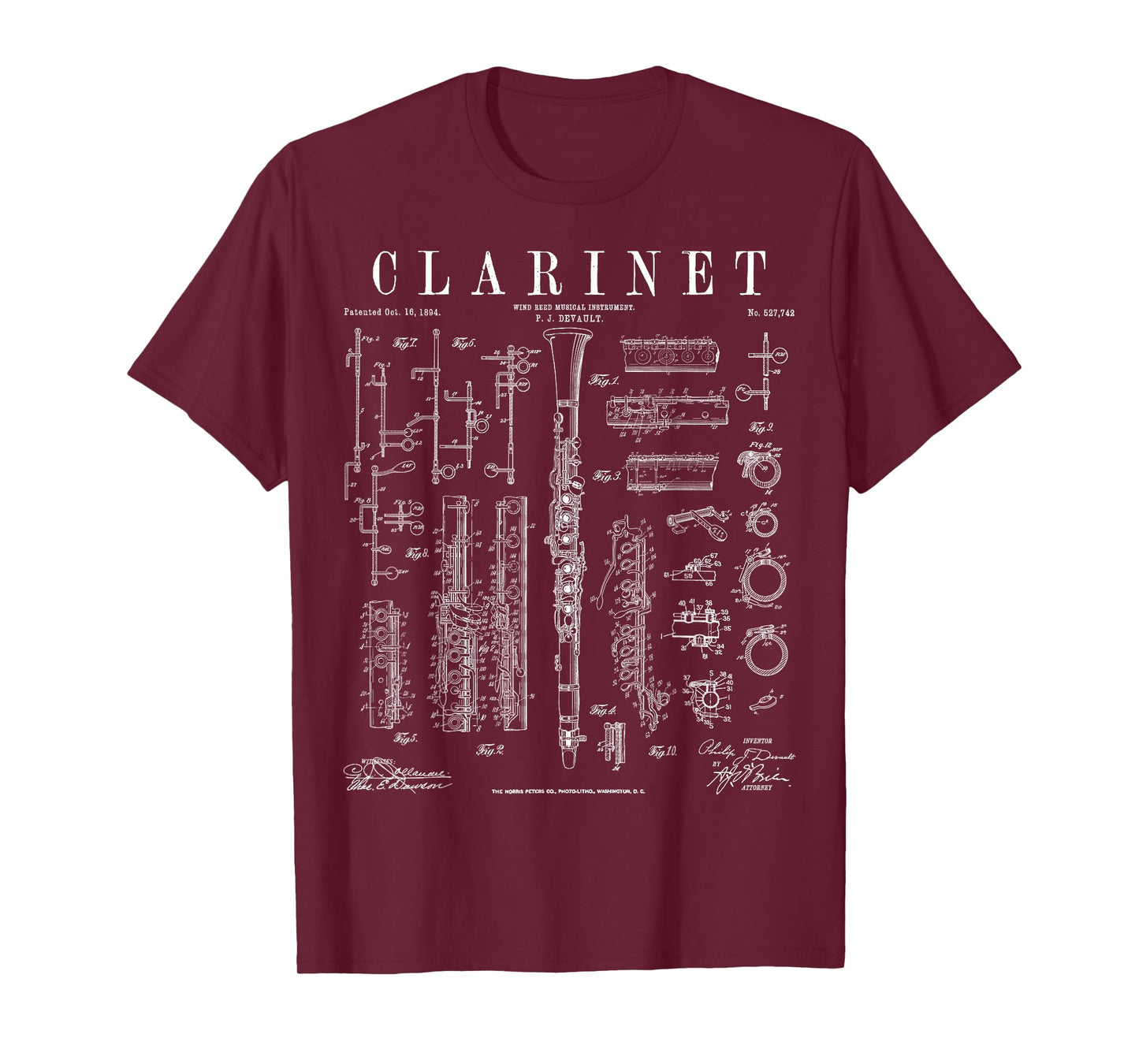 Clarinet Vintage Patent Clarinetist Drawing Print T-Shirt