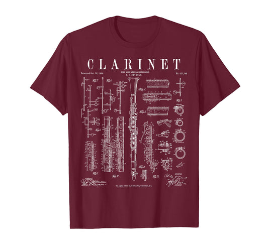 Clarinet Vintage Patent Clarinetist Drawing Print T-Shirt