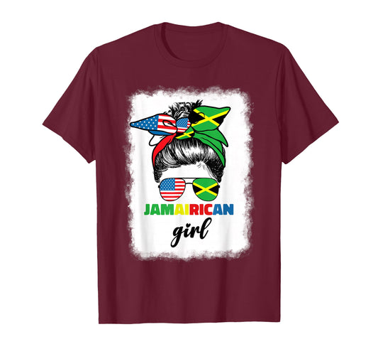 Half American Jamaican America Jamaica Flag JamaiRican Girl T-Shirt