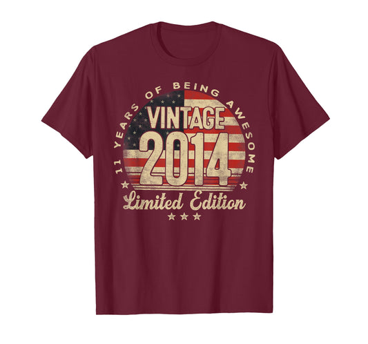 Vintage 2014 Limited Edition 11-Year-Old Gifts USA Flag T-Shirt