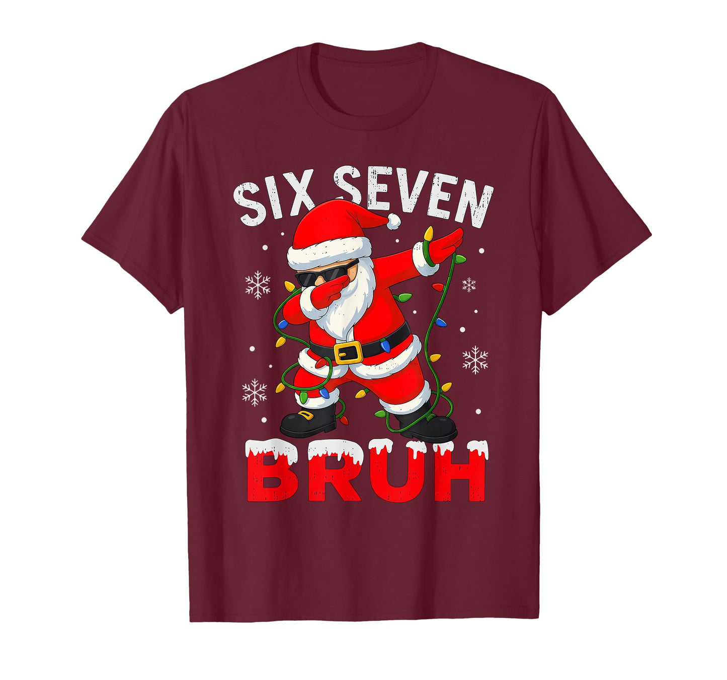 Six Seven 6 7 Meme Dabbing Santa Merry Christmas Bruh T-Shirt