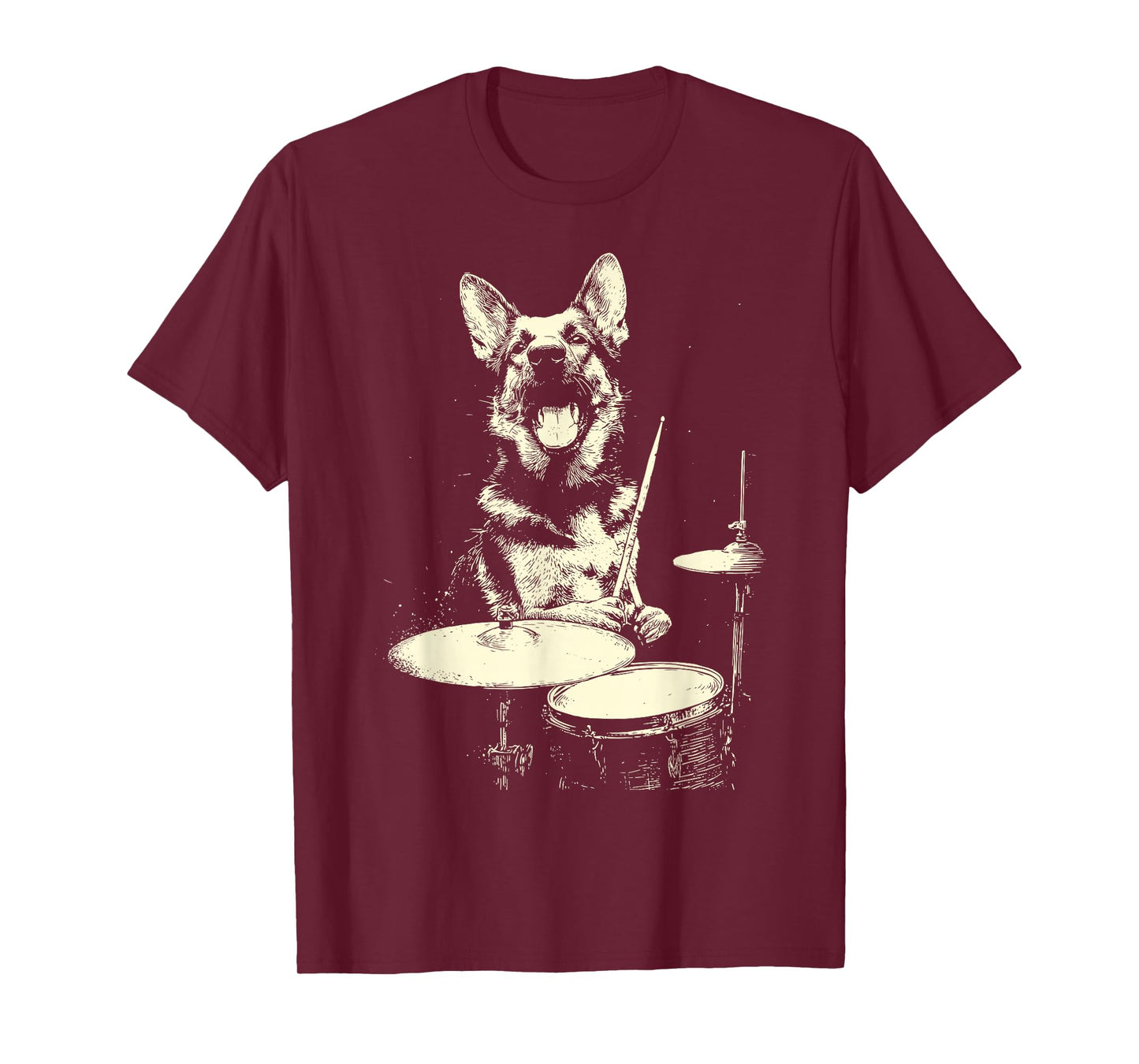 Funny German Shepherd Playing Drums Musician Dog Drummer T-Shirt