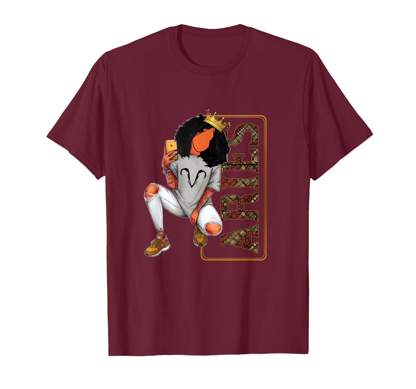 Black Queen Aries Girl Melanin Black Women Horoscope T-Shirt