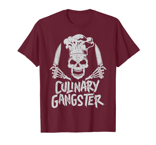 Chef Culinary Gangster Men Women Cook Skull Cooking Knife T-Shirt
