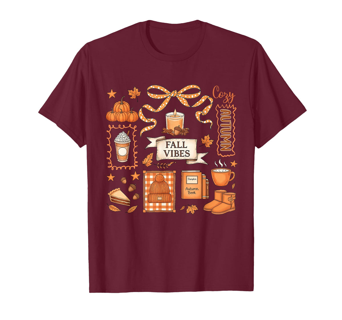 Fall Vibes Coquette Bow Pumpkin Cozy Autumn Thanksgiving T-Shirt