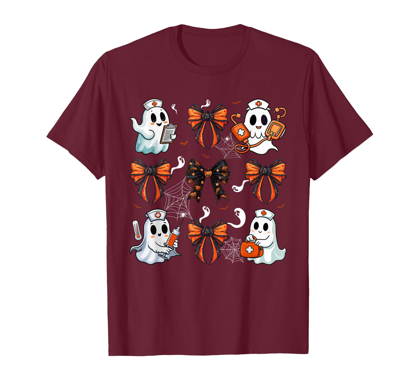 Cute Nurse Ghost Boo Halloween Coquette Bow Nurse Crew T-Shirt