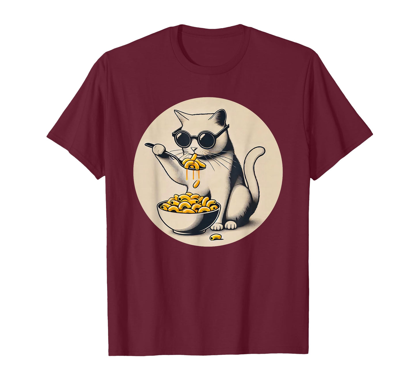 Cat Eating Mac and Cheese Men Women Girls Kids T-Shirt