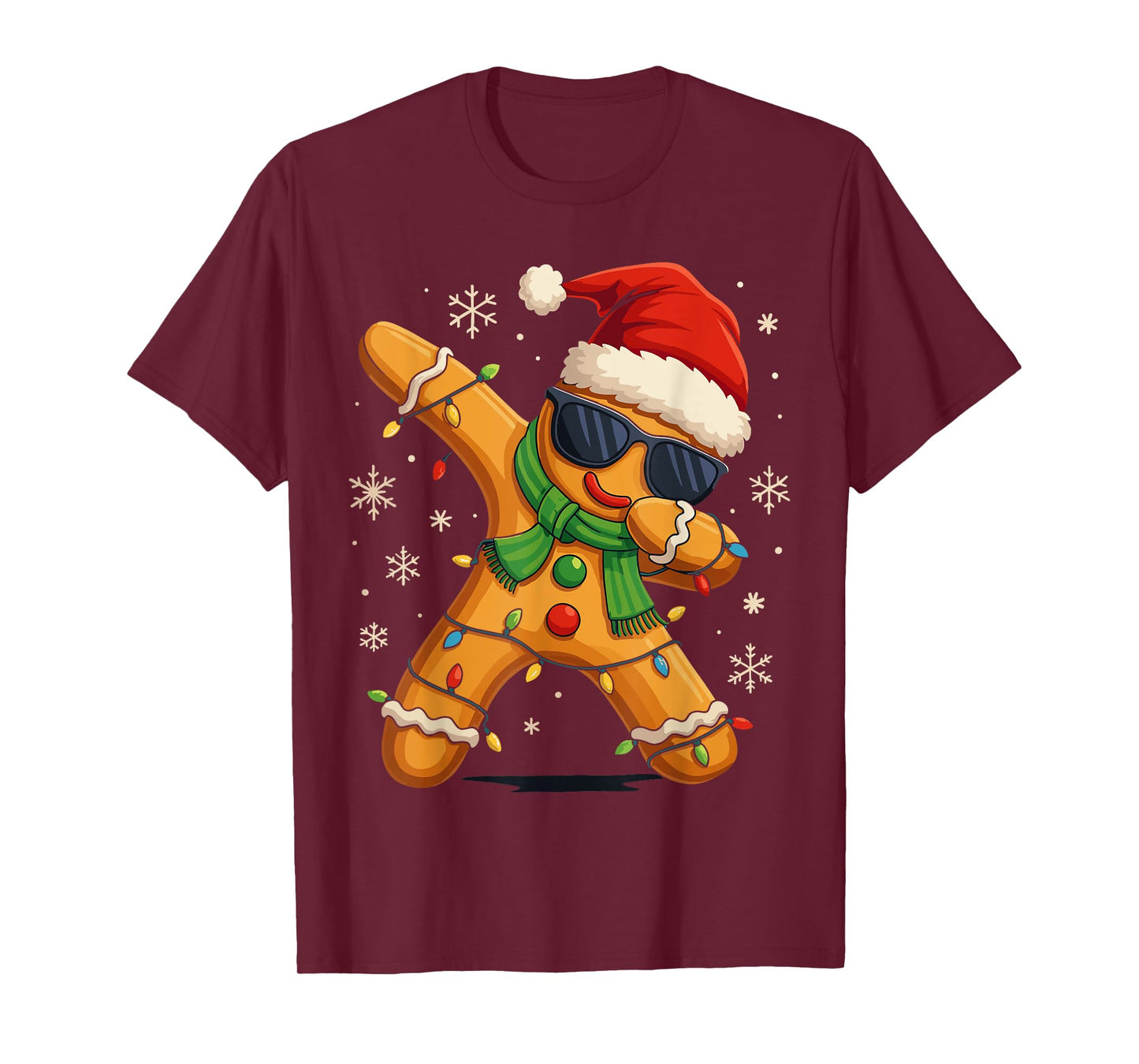 Dabbing Gingerbread Man Costume, Kids Christmas Santa Hat T-Shirt