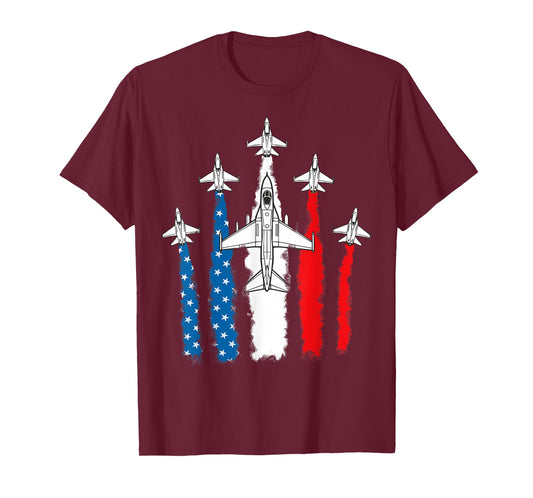 Patriotic USA Flag Fighter Jets Kids 4th of July T-Shirt