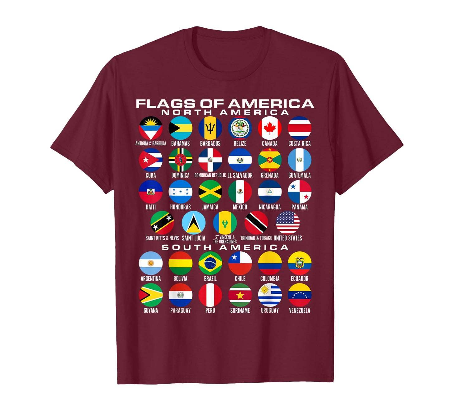 Flags of America 35 Flags North & South American Geography T-Shirt